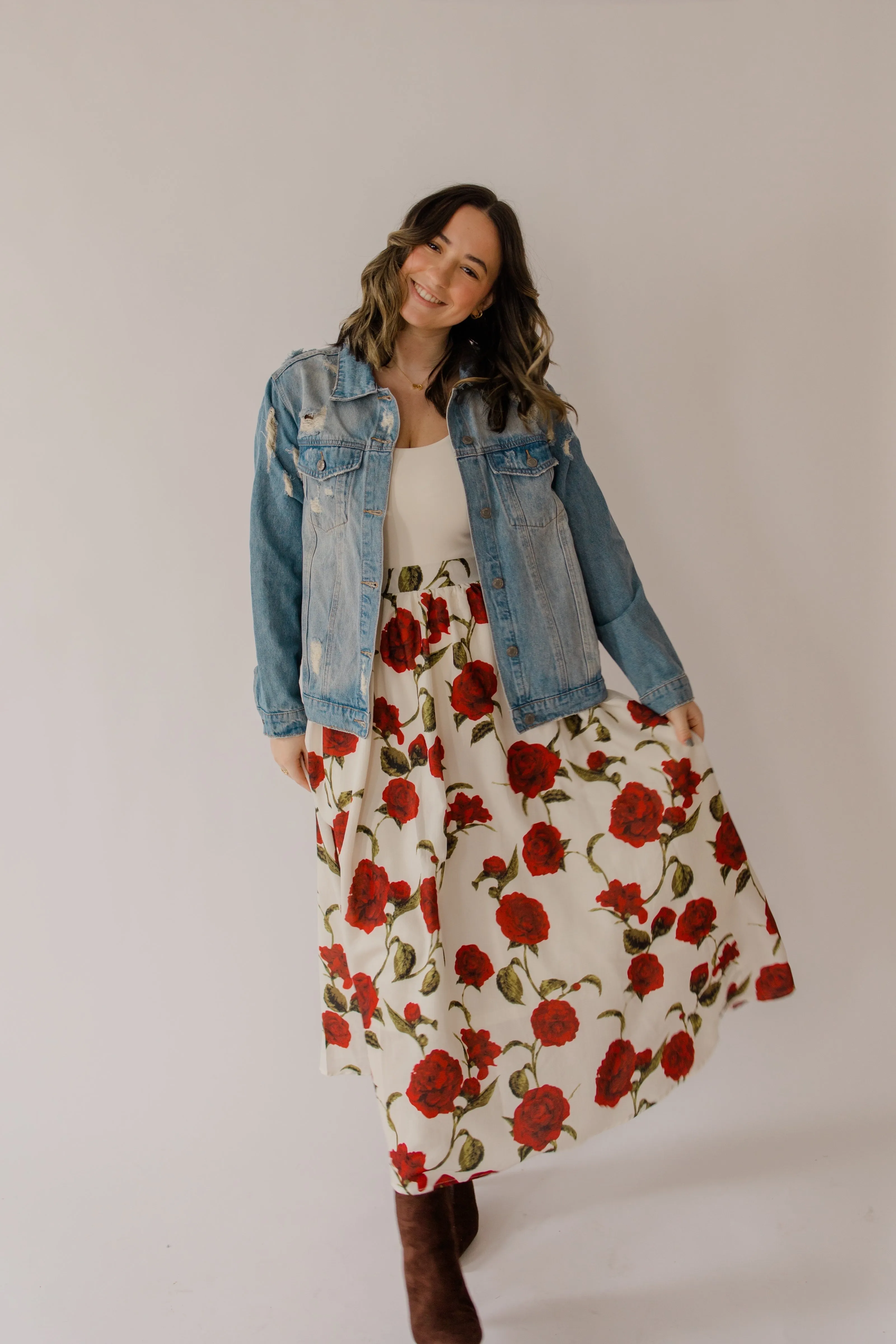 Rose Print Flowy Skirt