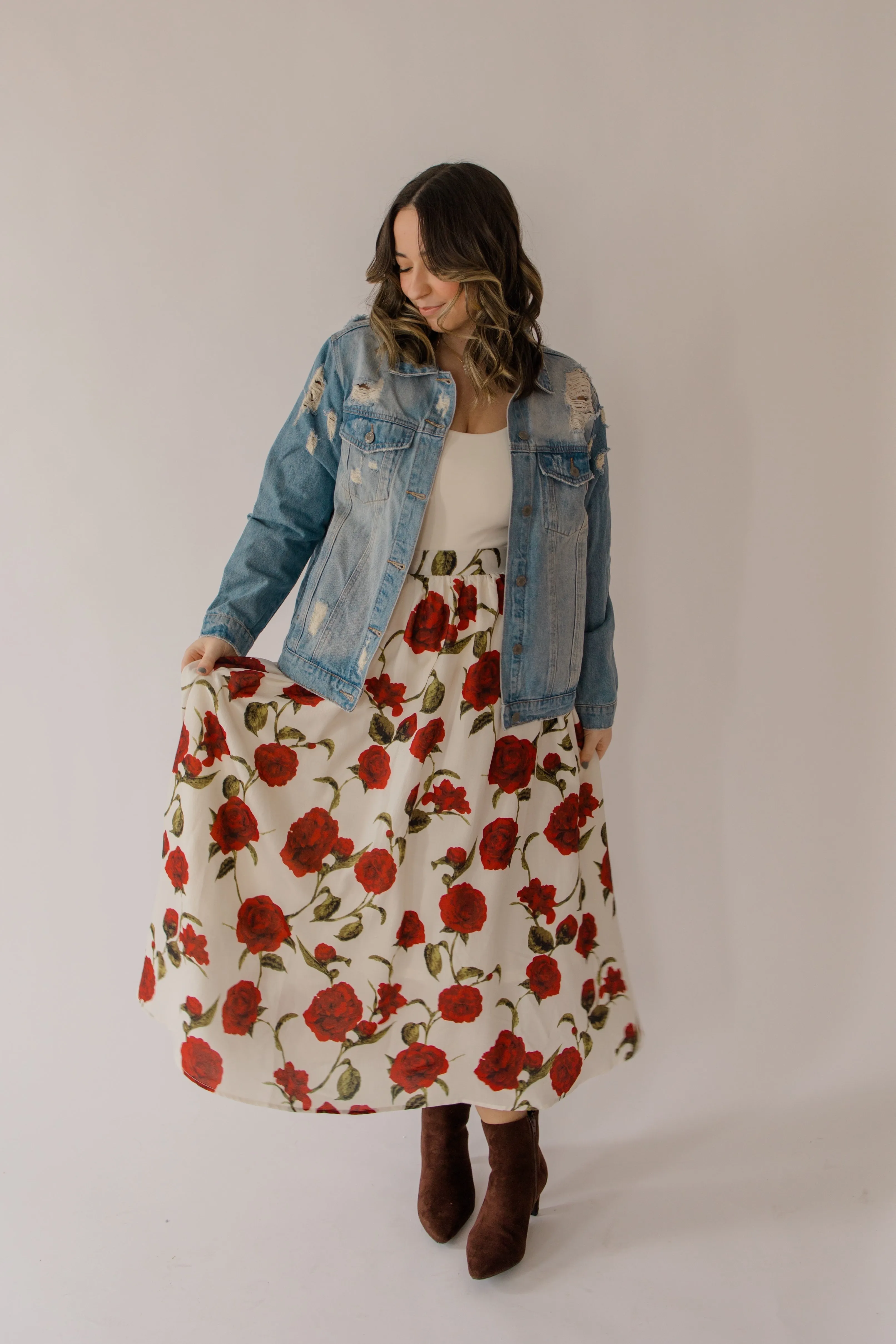 Rose Print Flowy Skirt