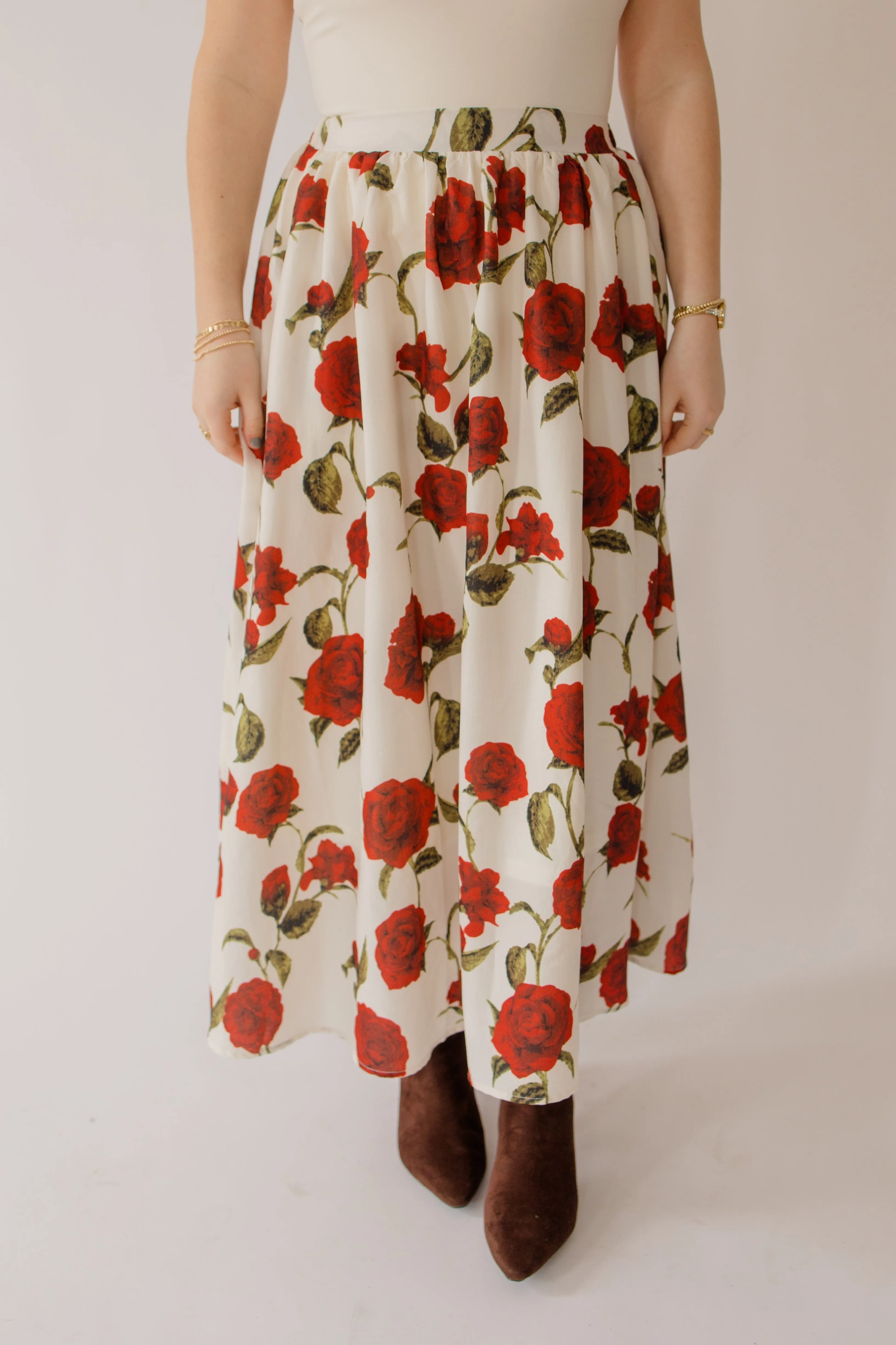 Rose Print Flowy Skirt