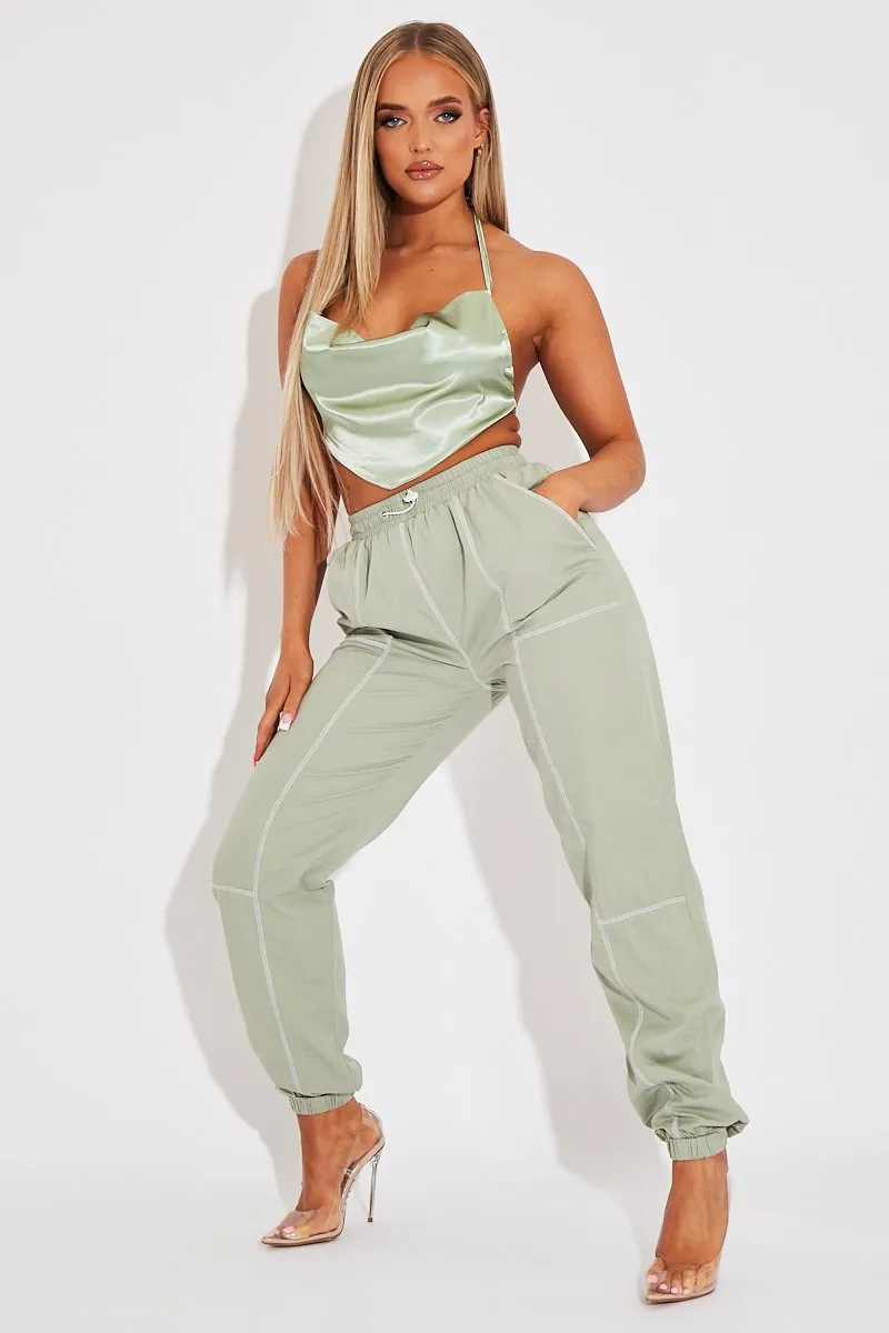Sage Satin Bandana Halter Crop Top - Talisa