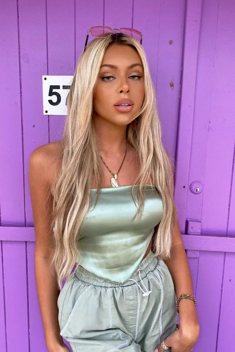 Sage Satin Bandana Halter Crop Top - Talisa