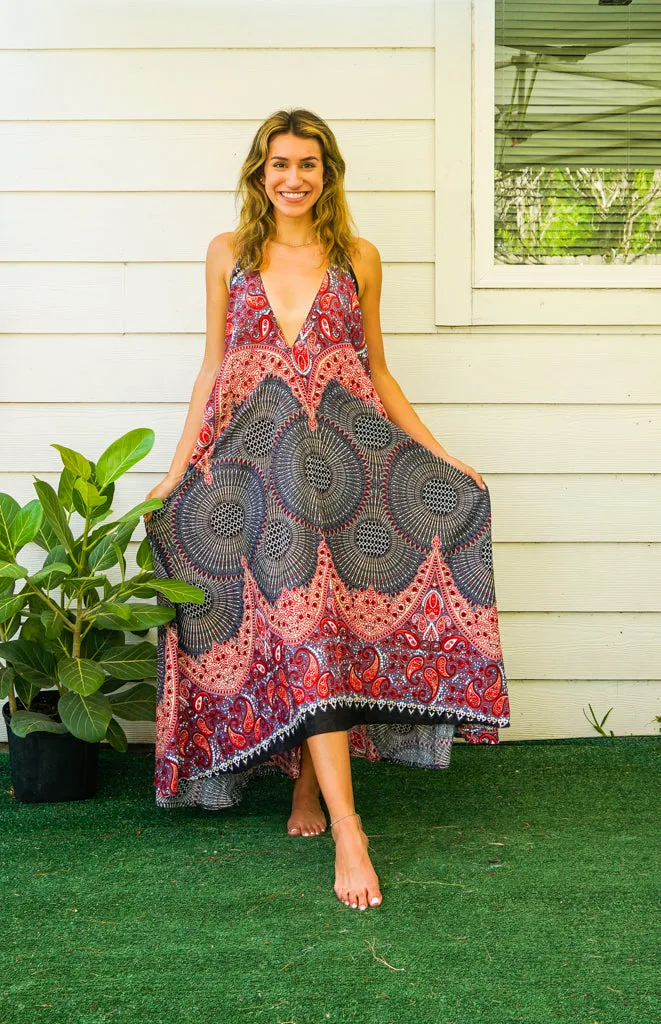 Scarlet Mandala Goddess Boho Maxi Dress