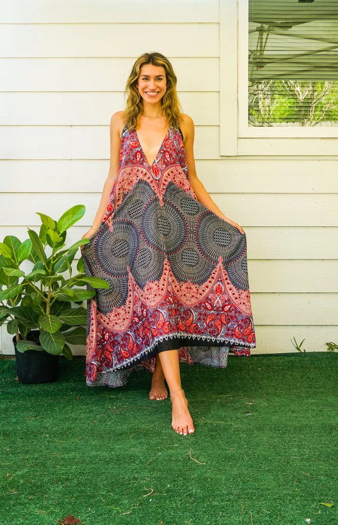 Scarlet Mandala Goddess Boho Maxi Dress