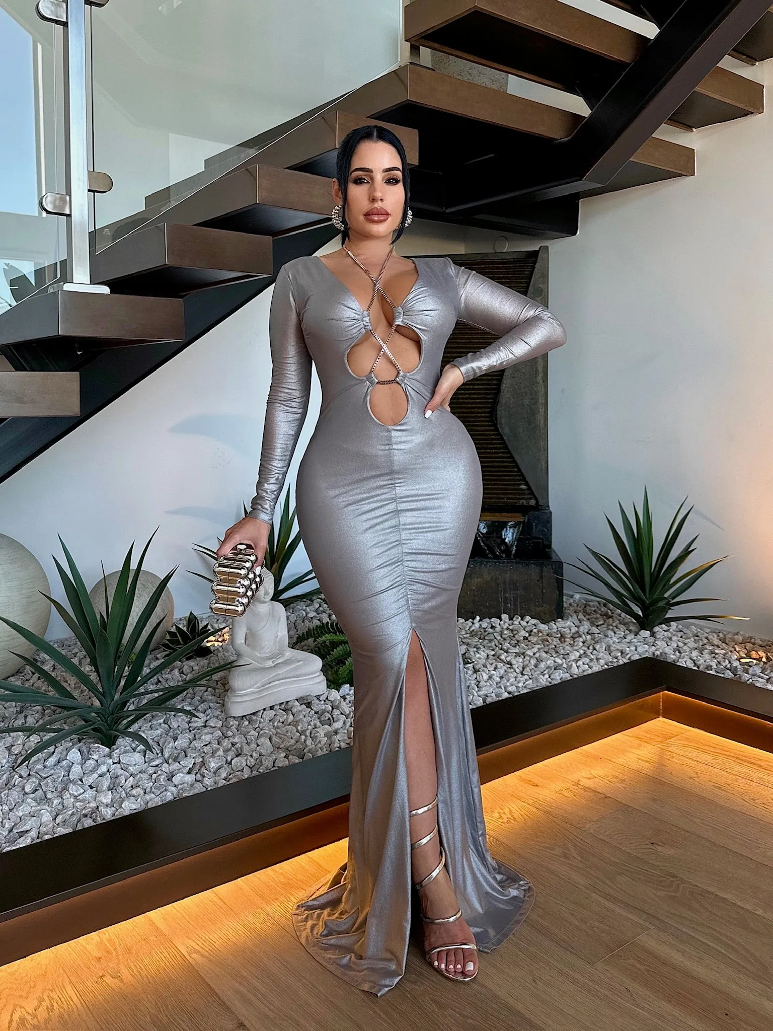 Scarlet Mirage Mesh Maxi Dress Silver