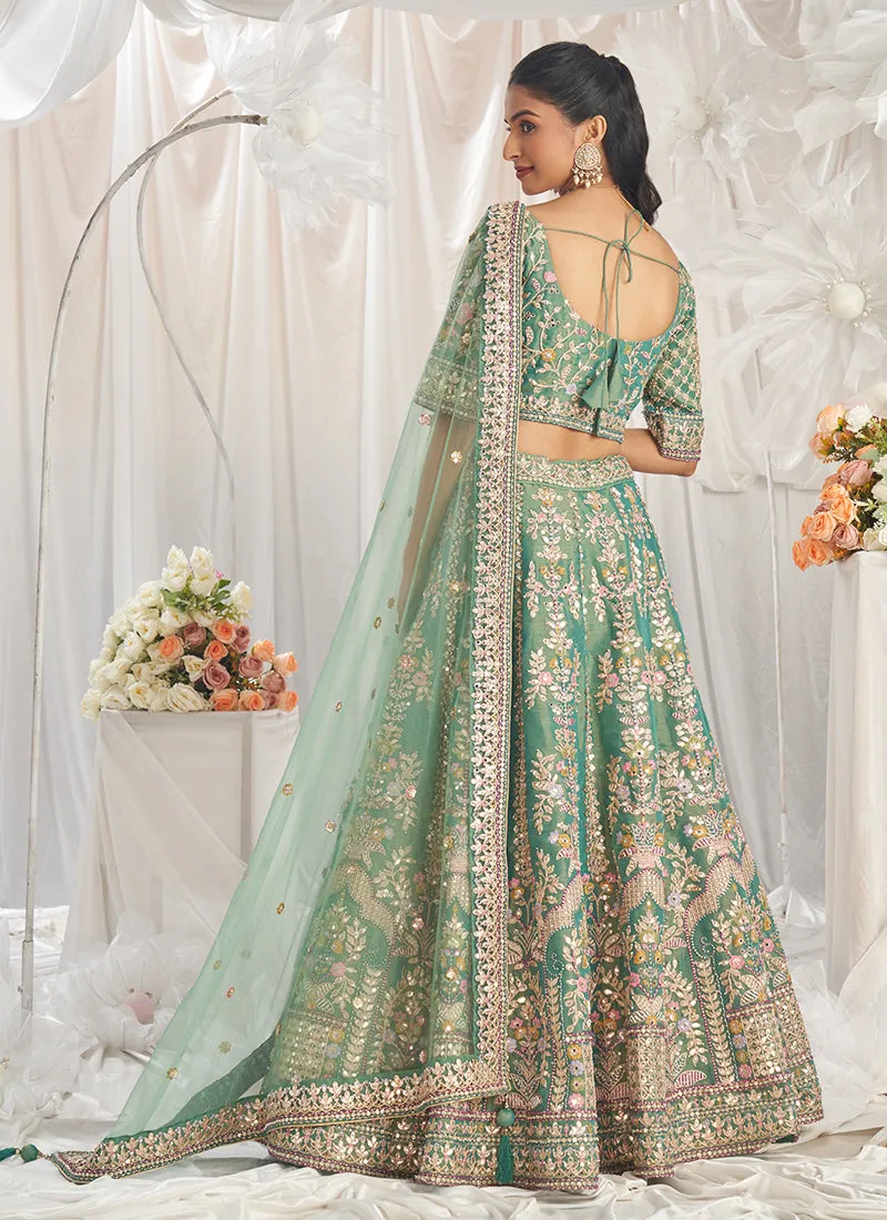 Sea Green Multi Embroidery Bridal Lehenga Choli