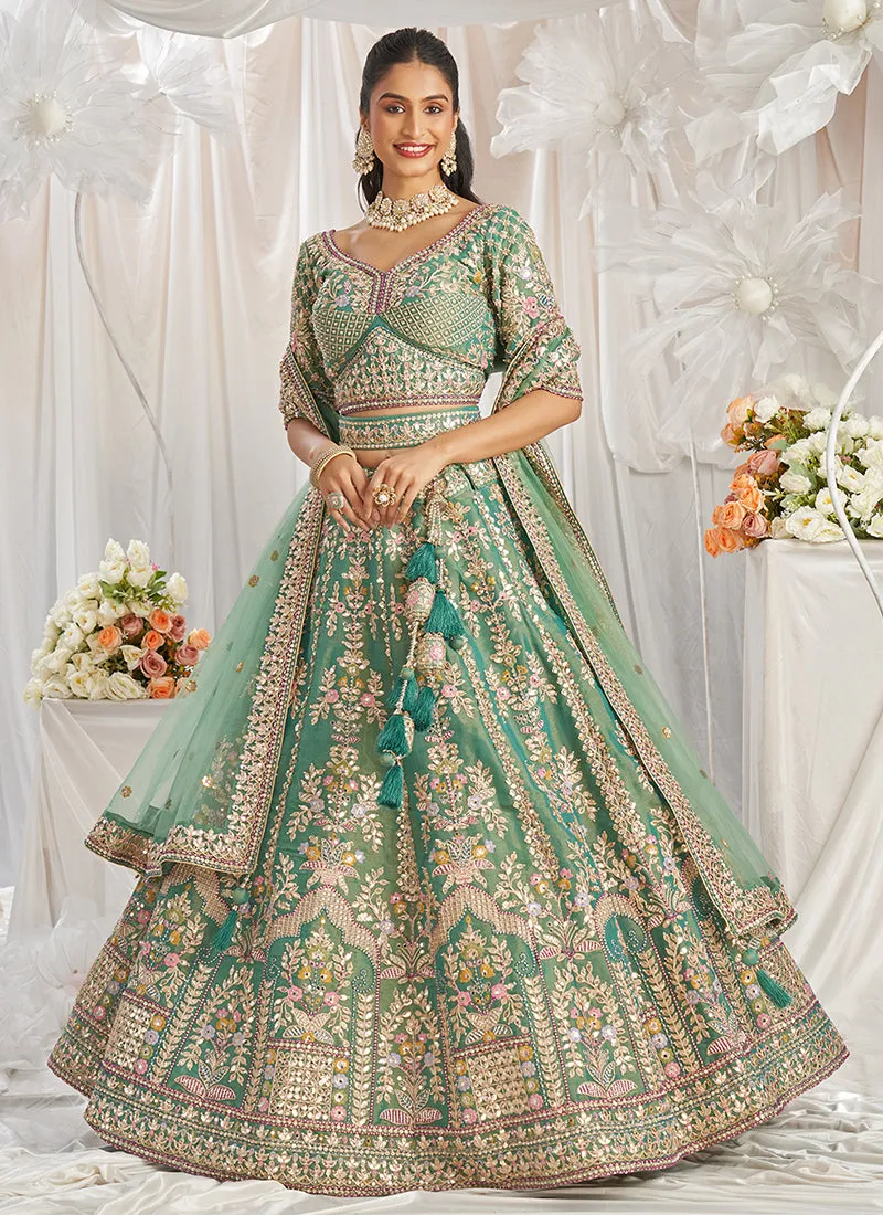 Sea Green Multi Embroidery Bridal Lehenga Choli