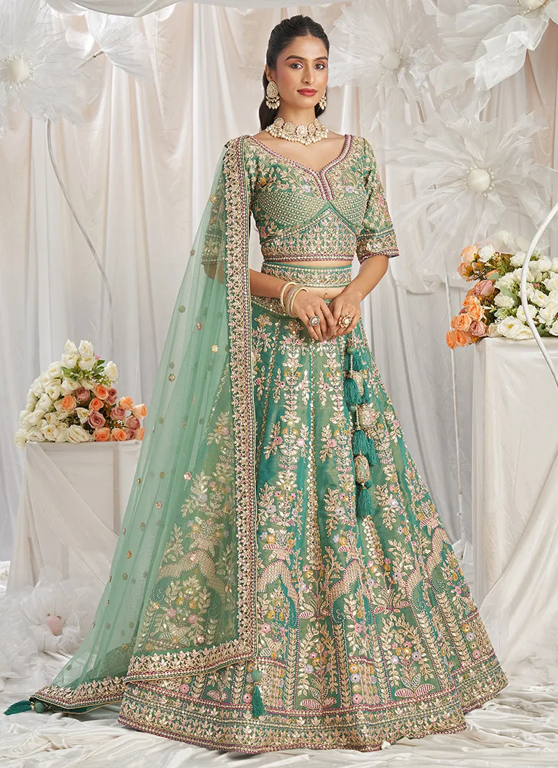 Sea Green Multi Embroidery Bridal Lehenga Choli