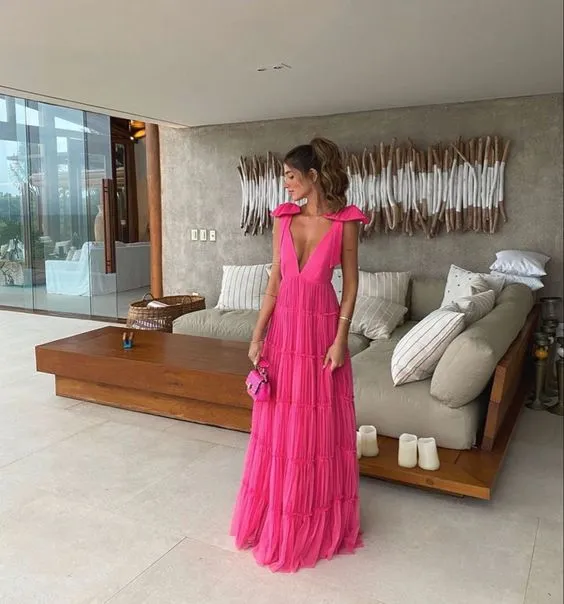 Sexy Open Back V Neck A-line Party Dress Long Prom Dresses to Impress ,WGP1558