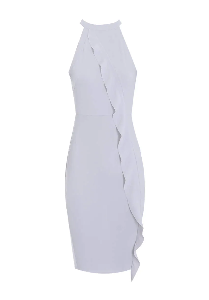 Silver High Neck Midi Dress