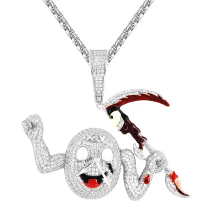 Silver Running Time Devil Clock Micro Pave Hip Hop  Pendant