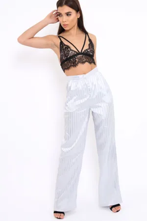 Silver Silky Striped Trousers - Rhiannon