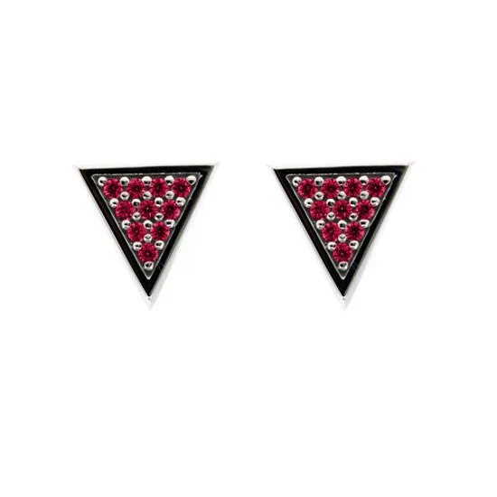 Silver Tres Puntos Earrings Ruby