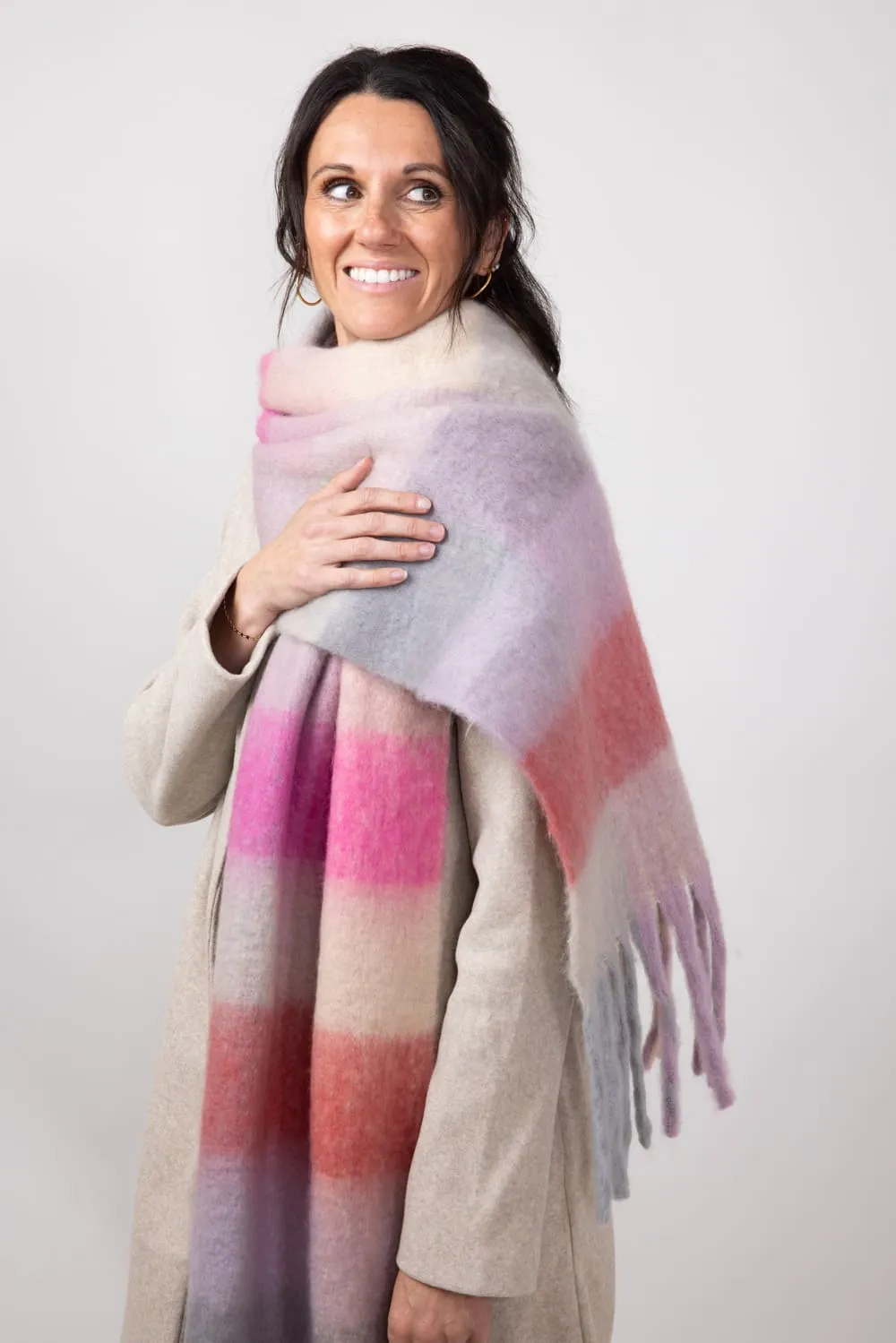 Soft & Cozy Plaid Scarf for Women in Pink | WCL120077-PNK