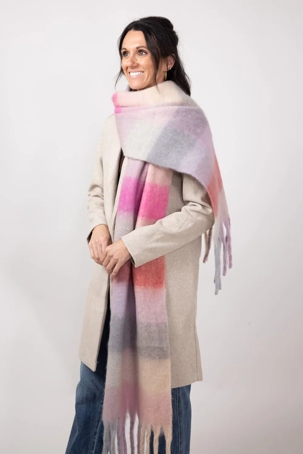 Soft & Cozy Plaid Scarf for Women in Pink | WCL120077-PNK