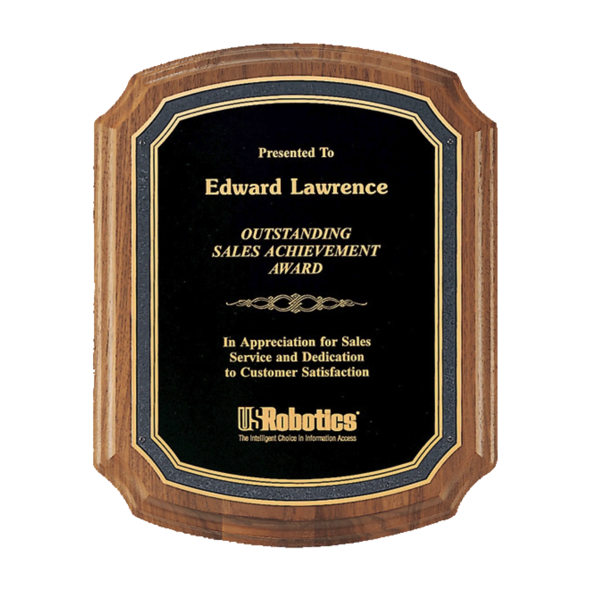 Solid American Walnut Plaque with a Black Brass Florentine Border Engravable Plate