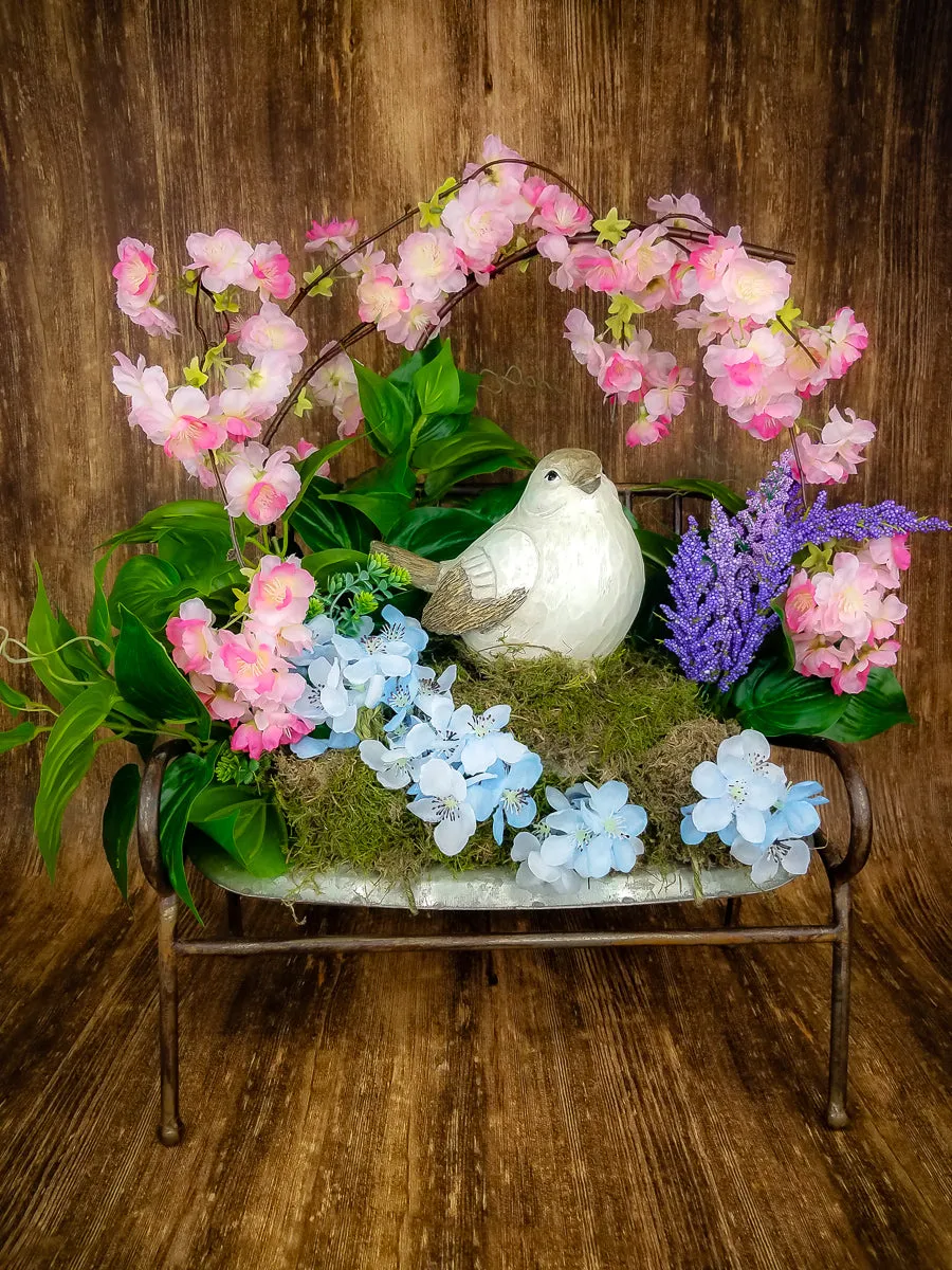 Spring Farmhouse Bench Centerpiece