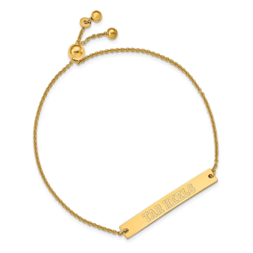 Sterling Silver Gold-plated University of North Carolina Tar Heels Small Bar Adjustable 9 inch Bracelet