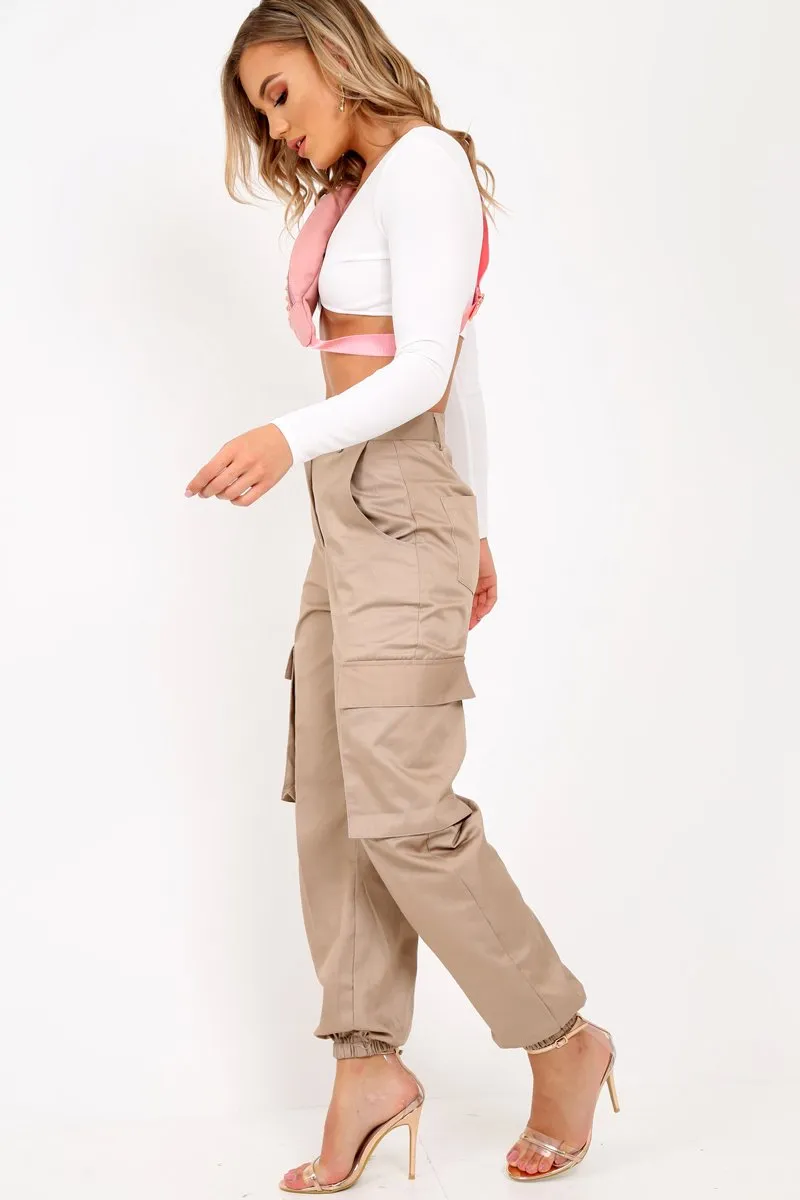 Stone Pocket High Waist Cargo Cuffed Trousers - Galya