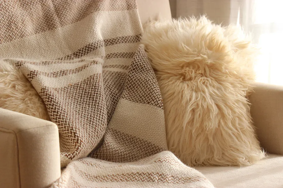 Stripes Camel Wool Throw Blanket