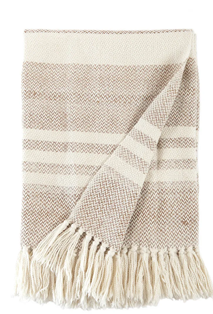 Stripes Camel Wool Throw Blanket