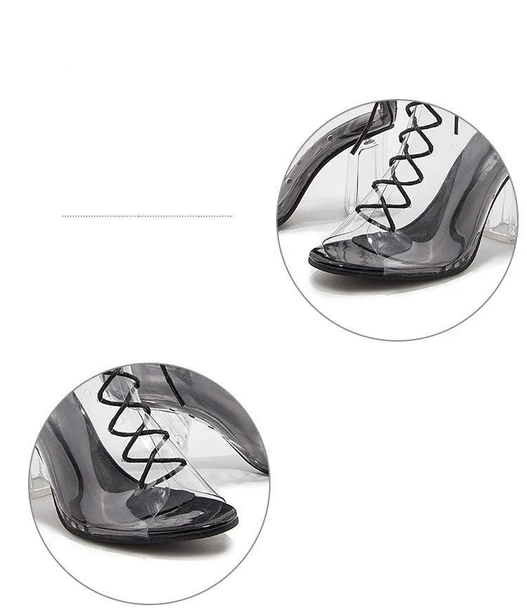 Summer Fish Mouth Super High Heel with Transparent Crystal Thick with Sexy Nightclub Sandals
