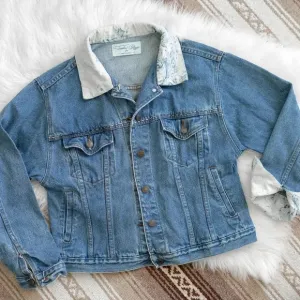 TASHA POLIZZI DESIGNER WESTERN DENIM JEAN JACKET SECRET POCKETS FLORAL SZ L