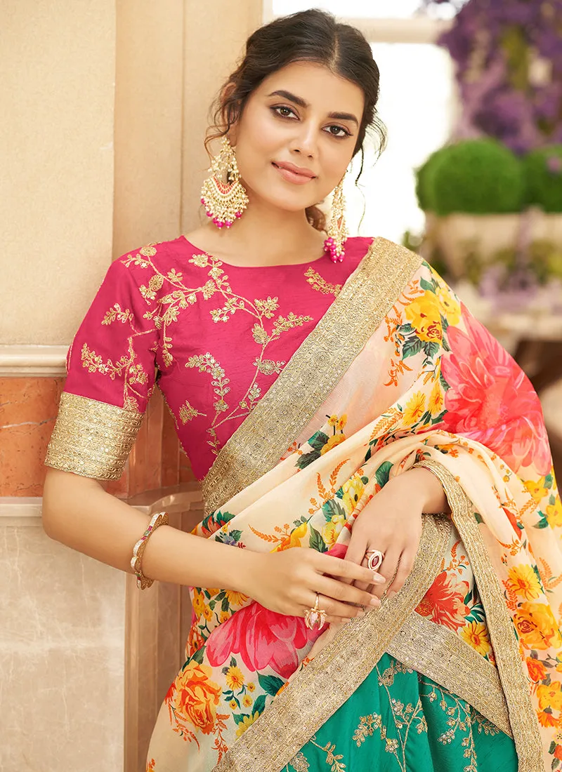 Teal And Pink Embroidery Wedding Lehenga Choli