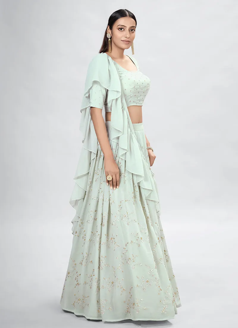 Teal Sequence Embroidery Wedding Lehenga Choli