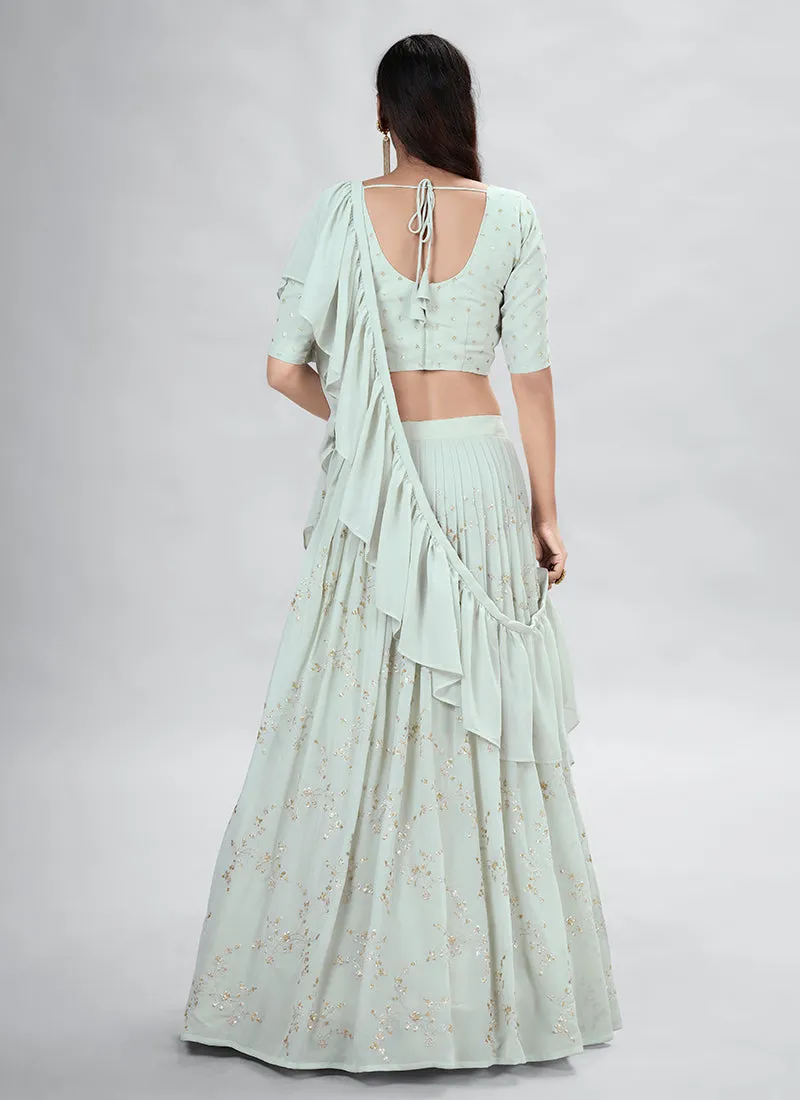 Teal Sequence Embroidery Wedding Lehenga Choli