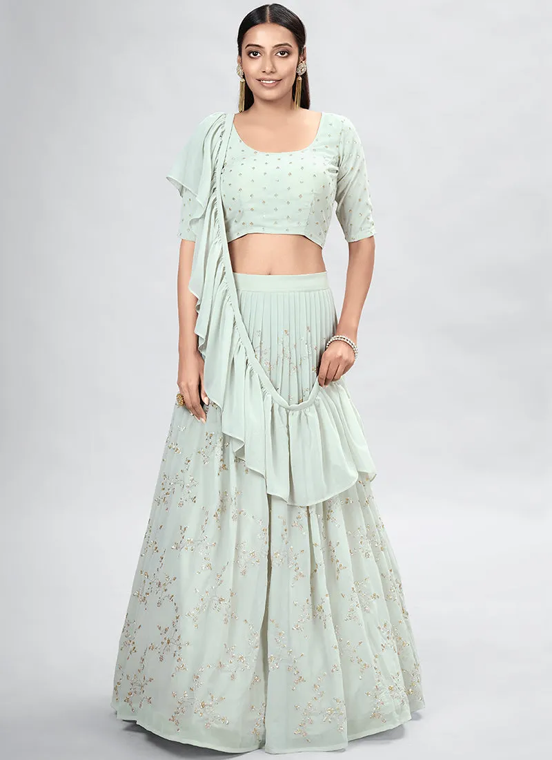 Teal Sequence Embroidery Wedding Lehenga Choli
