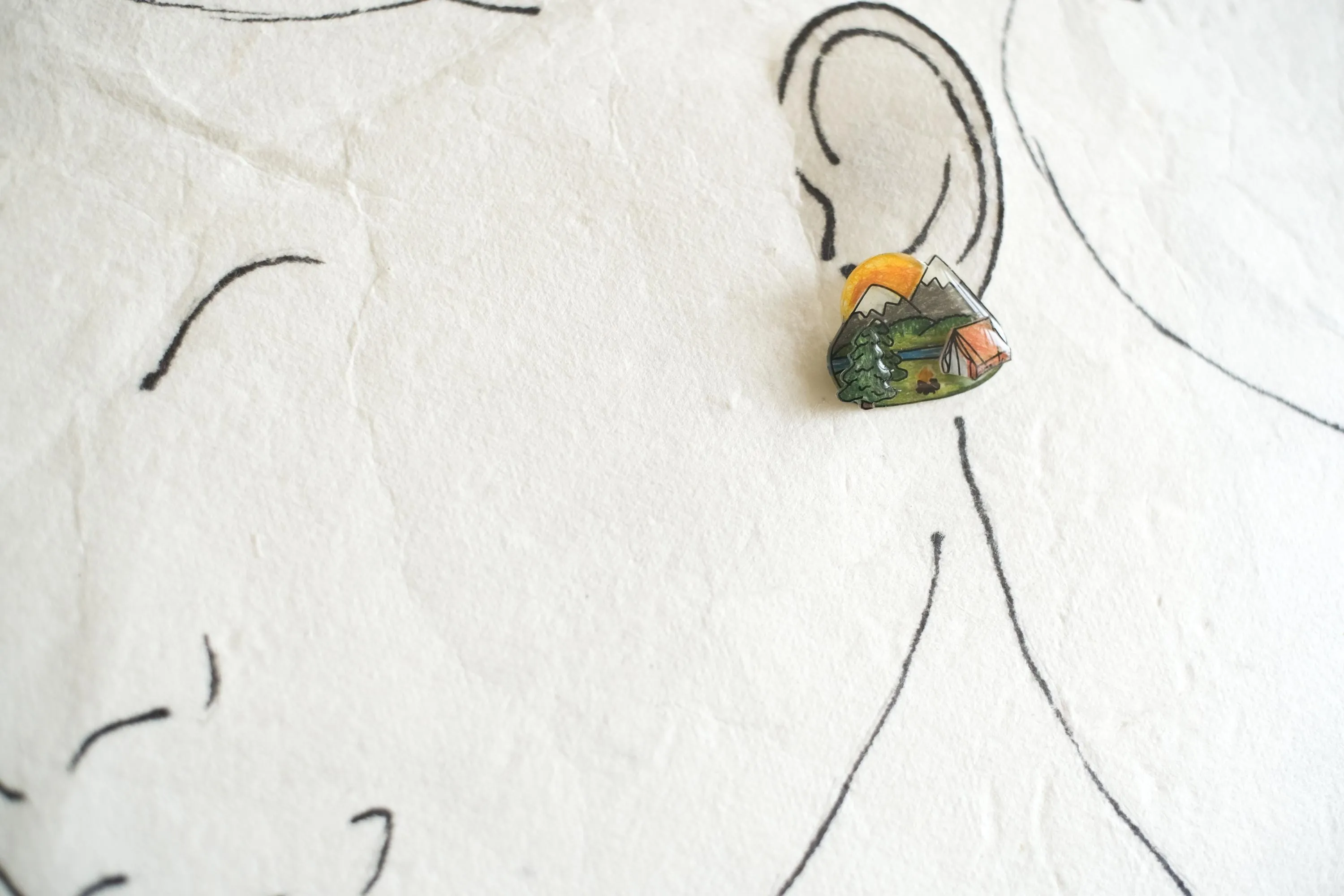 Tent Camping Scene Statement Studs / Outdoor Backpacking Mountain Nature Earrings
