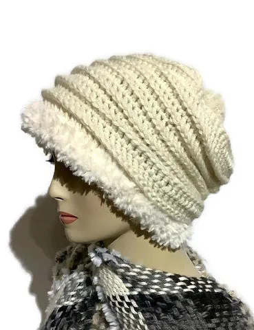 THE VANILLA ALPACA HAT, crochet slouchy hat, woman's size 24, a must have for cold weather, X-mas gift, beanie hat,