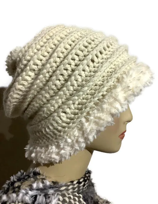THE VANILLA ALPACA HAT, crochet slouchy hat, woman's size 24, a must have for cold weather, X-mas gift, beanie hat,