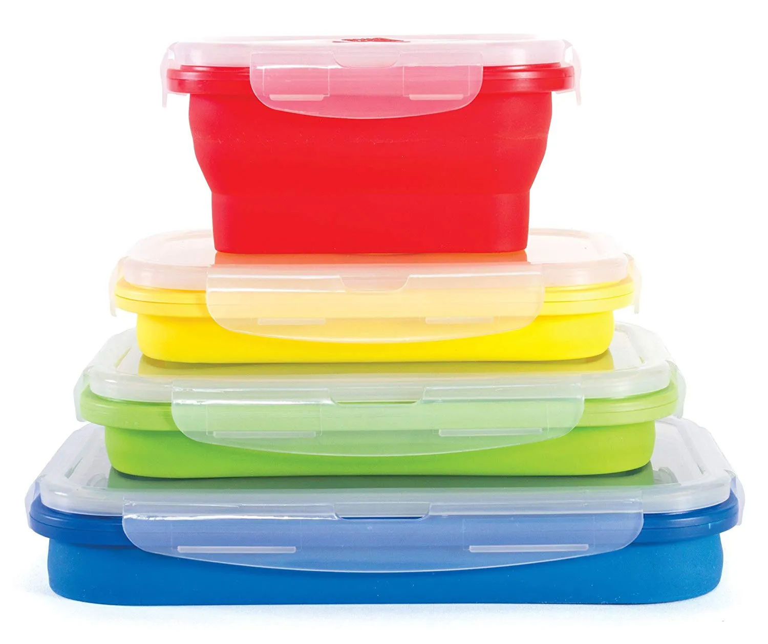 Thin Bins Collapsible Containers – Set of 4 Rectangle Silicone Food Storage Containers – BPA Free, Microwave, Dishwasher and Freezer Safe - No more cluttered container cabinet!