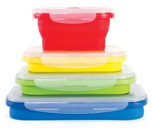 Thin Bins Collapsible Containers – Set of 4 Rectangle Silicone Food Storage Containers – BPA Free, Microwave, Dishwasher and Freezer Safe - No more cluttered container cabinet!