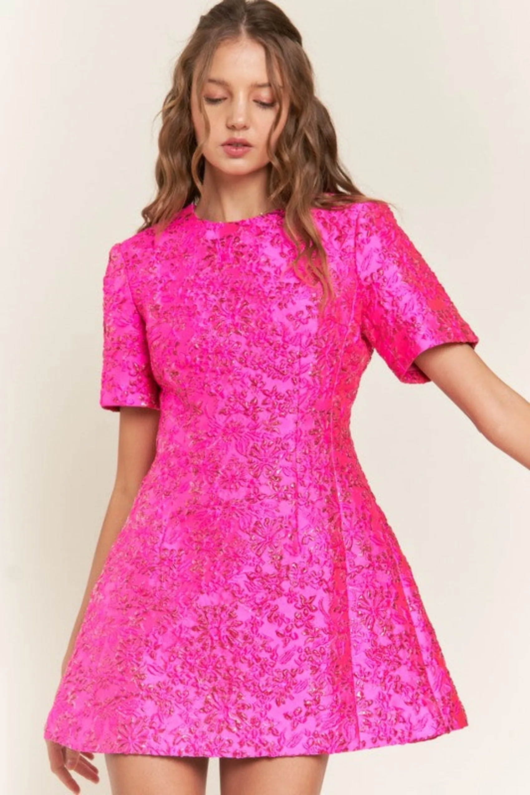 Time To Shine Mini Dress - Hot Pink