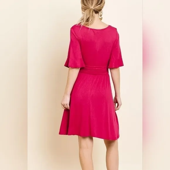 UMGEE V-Neck Ruffle Sleeve Tie Front Dress
