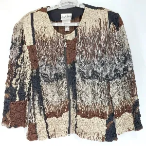 Vintage Joseph Ribkoff Jacket Womens Sz 12 Black Scrunch Textured Designer Chic