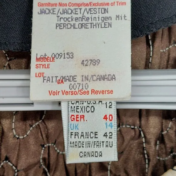 Vintage Joseph Ribkoff Jacket Womens Sz 12 Black Scrunch Textured Designer Chic