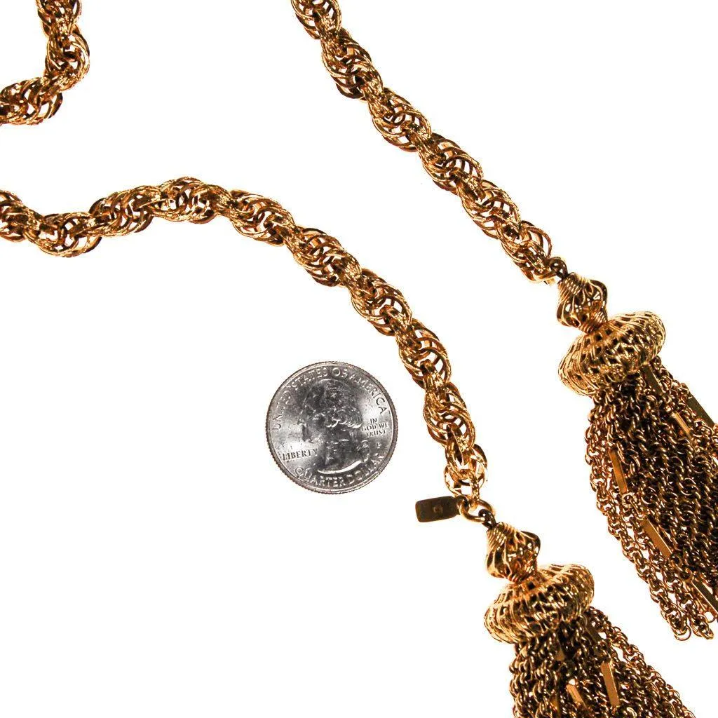 Vintage Monet Gold Tassel Lariat Necklace