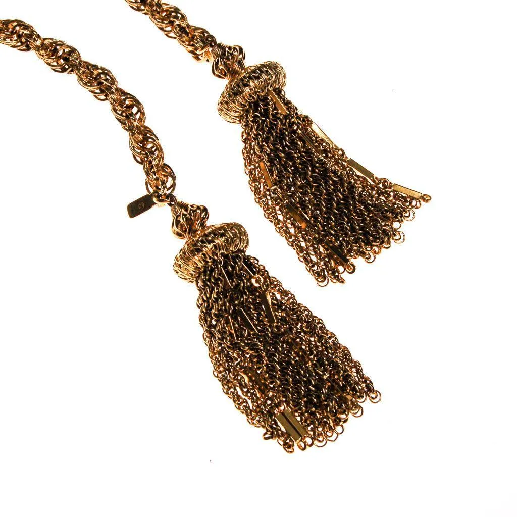 Vintage Monet Gold Tassel Lariat Necklace