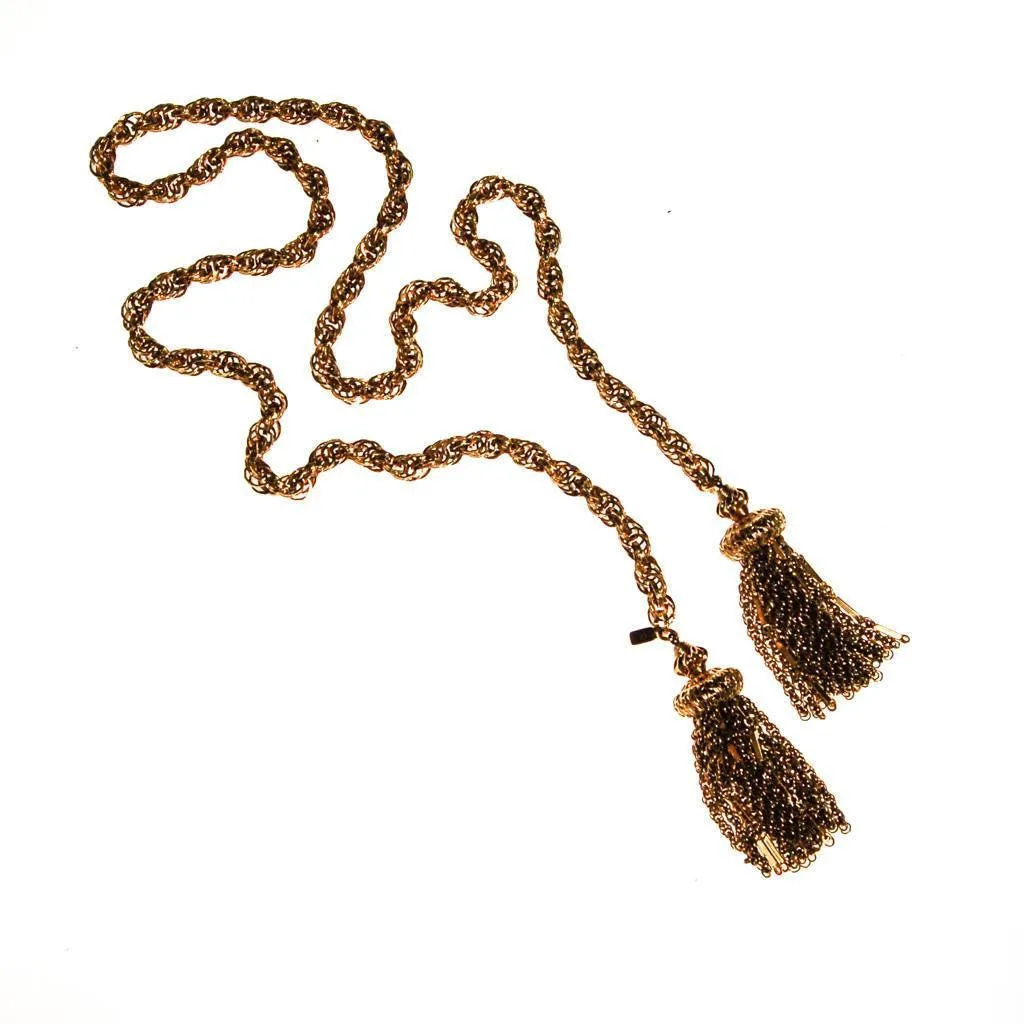Vintage Monet Gold Tassel Lariat Necklace