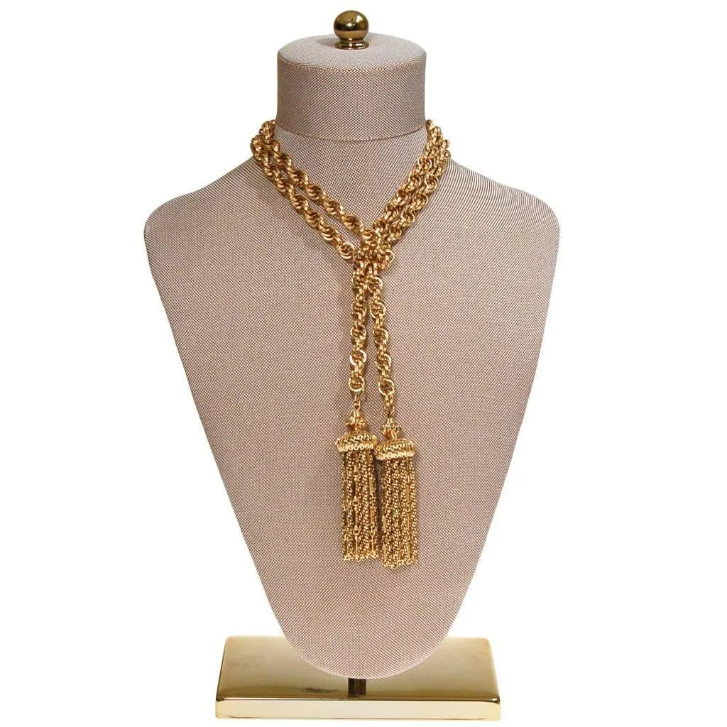 Vintage Monet Gold Tassel Lariat Necklace