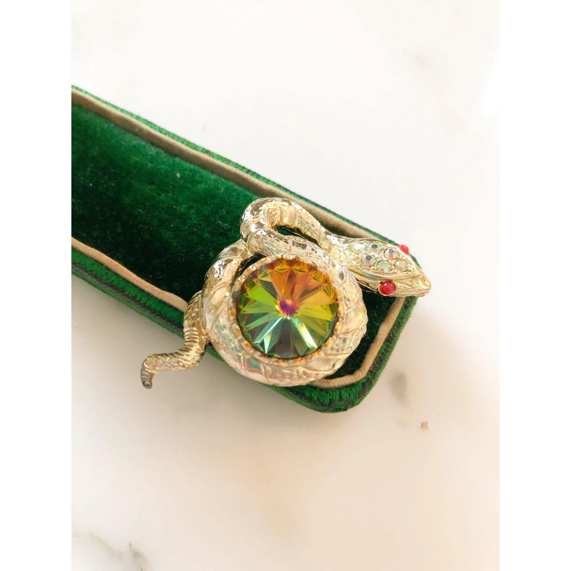 Vintage Whiting and Davis Snake Brooch with Heliotrope Rhinestone