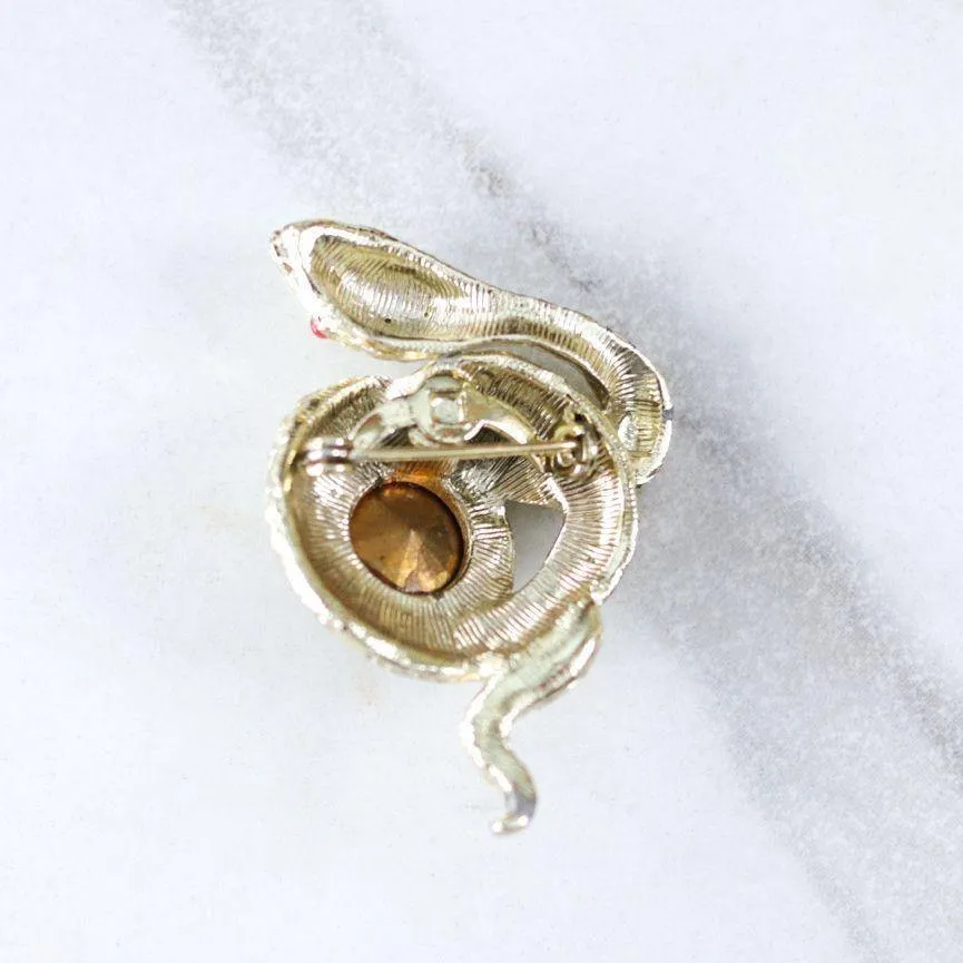 Vintage Whiting and Davis Snake Brooch with Heliotrope Rhinestone