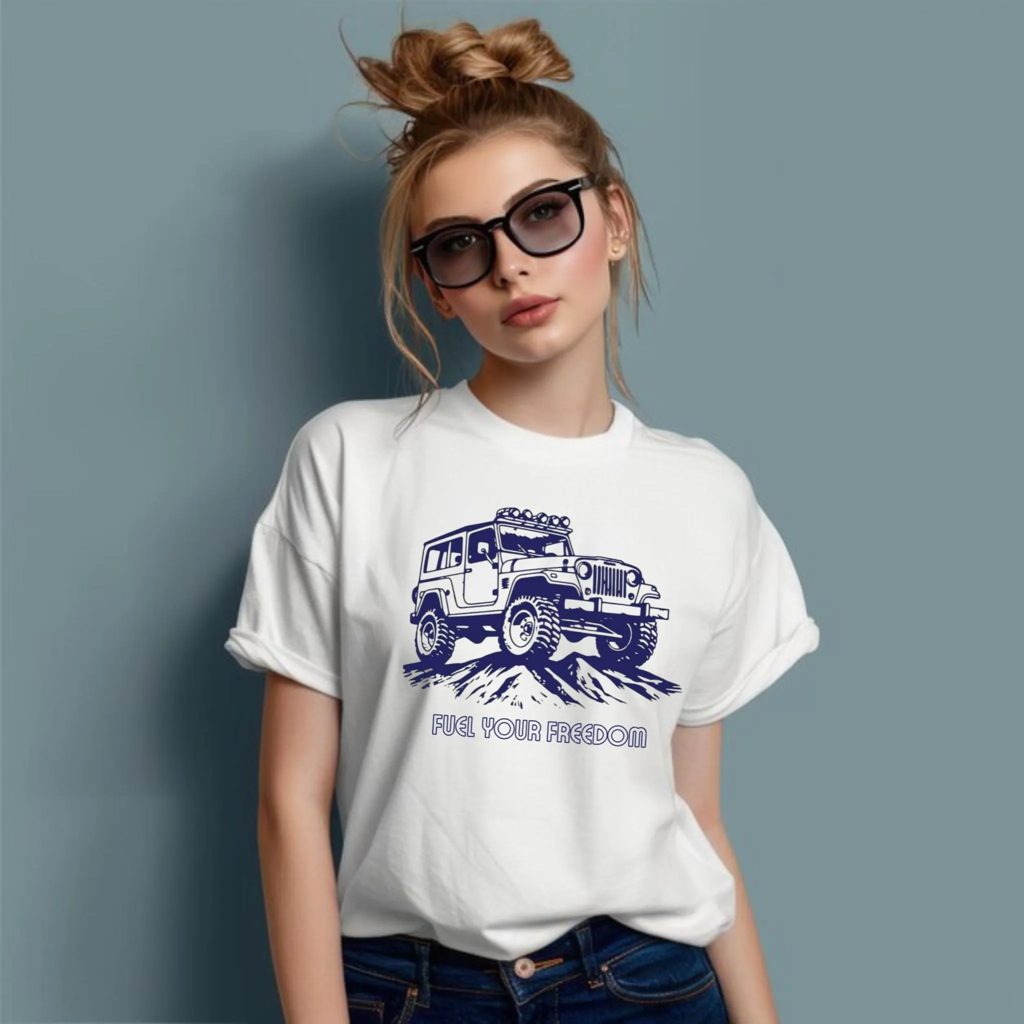 VOZUKO Custom 4x4 Jeep Fuel Your Freedom Made-to-Order Gildan Graphic Tee