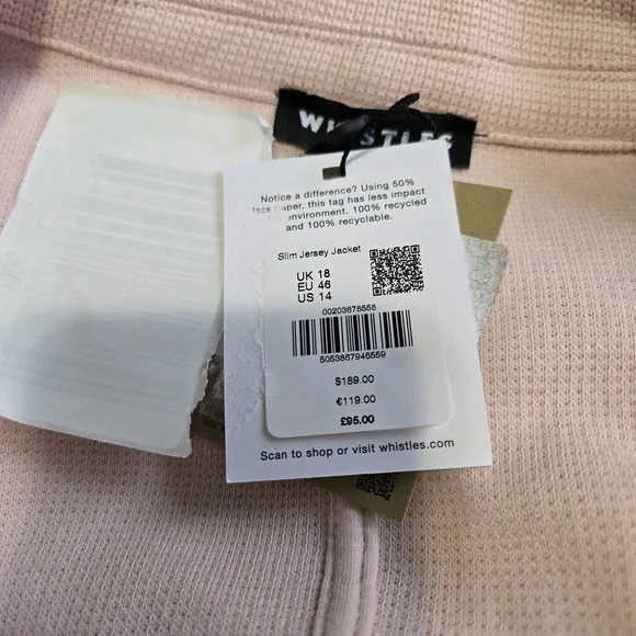 Whistles Jersey Slim Blazer Pastel Pink Size 14 NWT Work Designer Quiet Luxury
