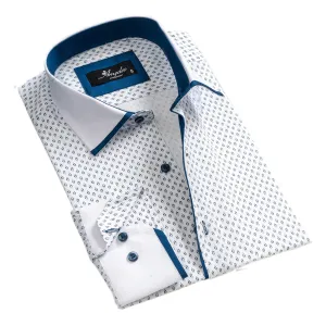 White & Blue Mens Slim Fit Designer Dress Shirt - tailored Cotton Shirts for Work and Casual Wear