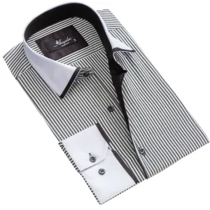 White & Grey lines Mens Slim Fit Designer Dress Shirt - tailored Cotton Shirts for Work and Casual