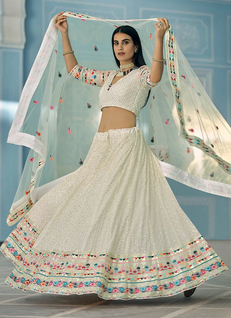 White Sequence And Thread Embroidered Designer Lehenga Choli
